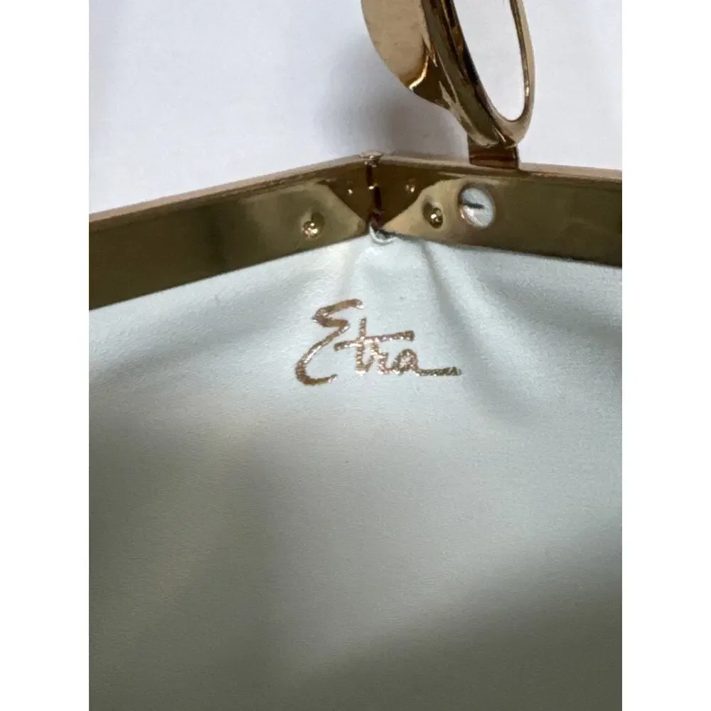 70s Etra white clutch with gold metal frame and matching gold chain strap